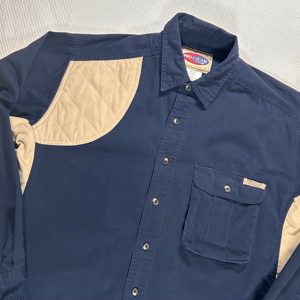 ProGear by Wrangler Mens Shooting‎ Shirt Navy Blue Quilted Patch Large PG915NV
